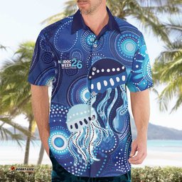NAIDOC Deadly 50 Years Hawaiian Shirt Jellyfish Aboriginal Culture Inspired Blue LT9