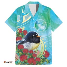 New Zealand Tomtit Hawaiian Shirt Maori Koru With Pohutukawa Galaxy Style LT05