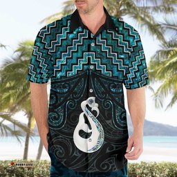 New Zealand Maori Hawaiian Shirt Poutama Manaia Turquoise Paua Shell LT05