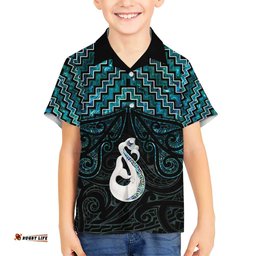 New Zealand Maori Hawaiian Shirt Poutama Manaia Turquoise Paua Shell LT05