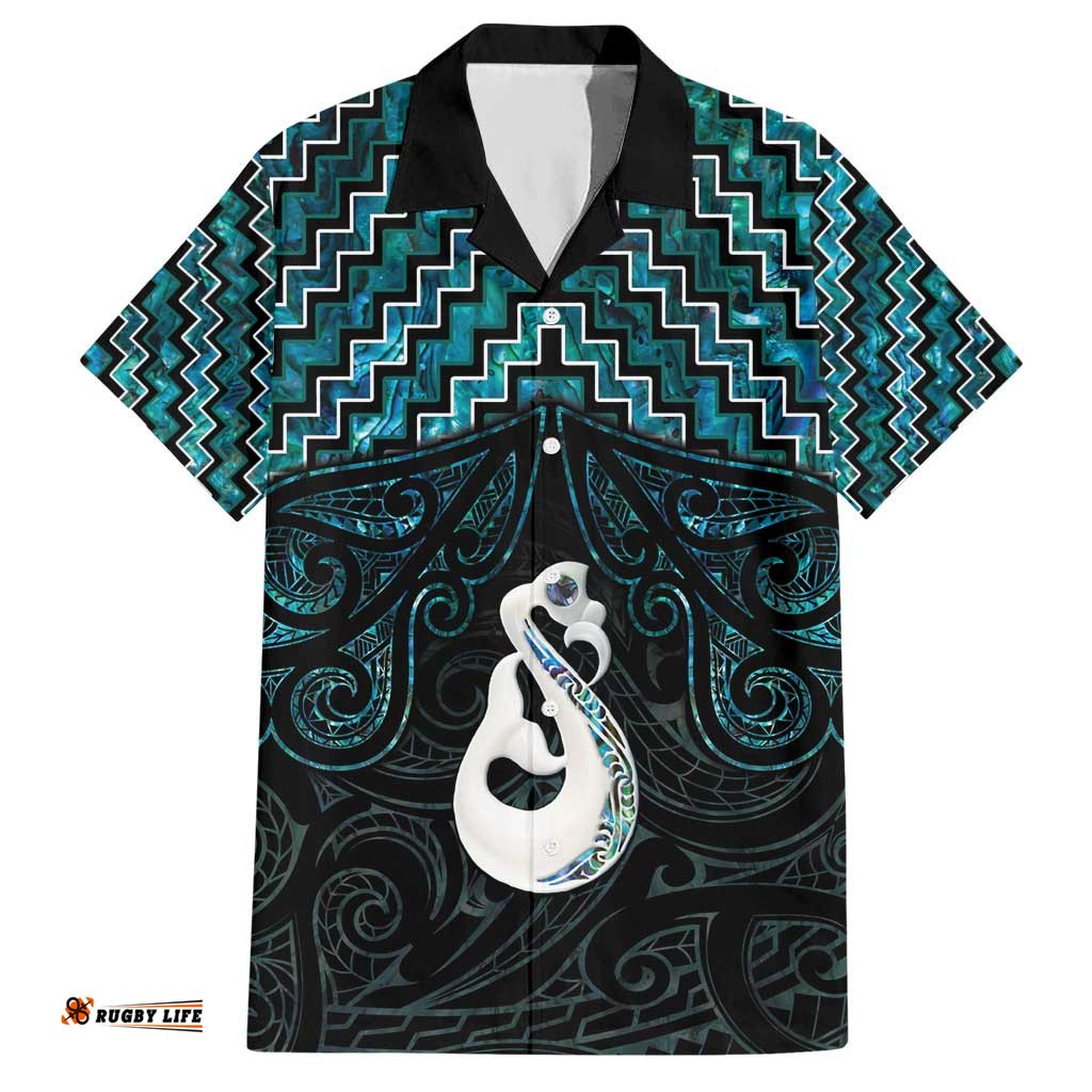 New Zealand Maori Hawaiian Shirt Poutama Manaia Turquoise Paua Shell LT05