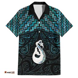 New Zealand Maori Hawaiian Shirt Poutama Manaia Turquoise Paua Shell LT05