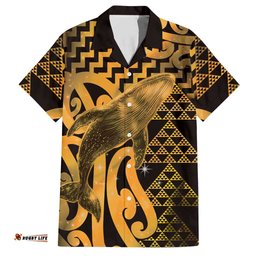 Humpback Whale Matariki New Zealand Hawaiian Shirt NZ Maori Paikea Poutama Luxury Gold LT14