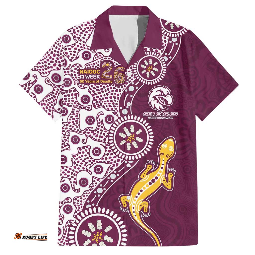Manly Warringah Sea Eagles NAIDOC Week 2026 Hawaiian Shirt Aboriginal Lizard Dot Painting - 50 Years of Deadly TS04
