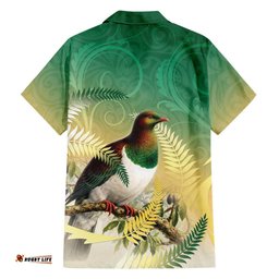 New Zealand Pigeon Kereru Hawaiian Shirt Maori Fern Art Green Gradient LT05