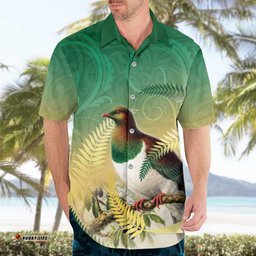 New Zealand Pigeon Kereru Hawaiian Shirt Maori Fern Art Green Gradient LT05