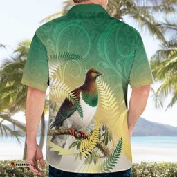 New Zealand Pigeon Kereru Hawaiian Shirt Maori Fern Art Green Gradient LT05