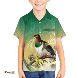 New Zealand Pigeon Kereru Hawaiian Shirt Maori Fern Art Green Gradient LT05