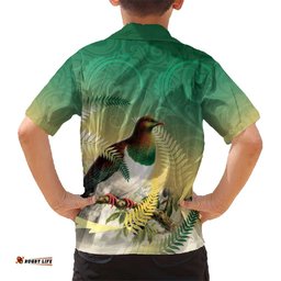New Zealand Pigeon Kereru Hawaiian Shirt Maori Fern Art Green Gradient LT05