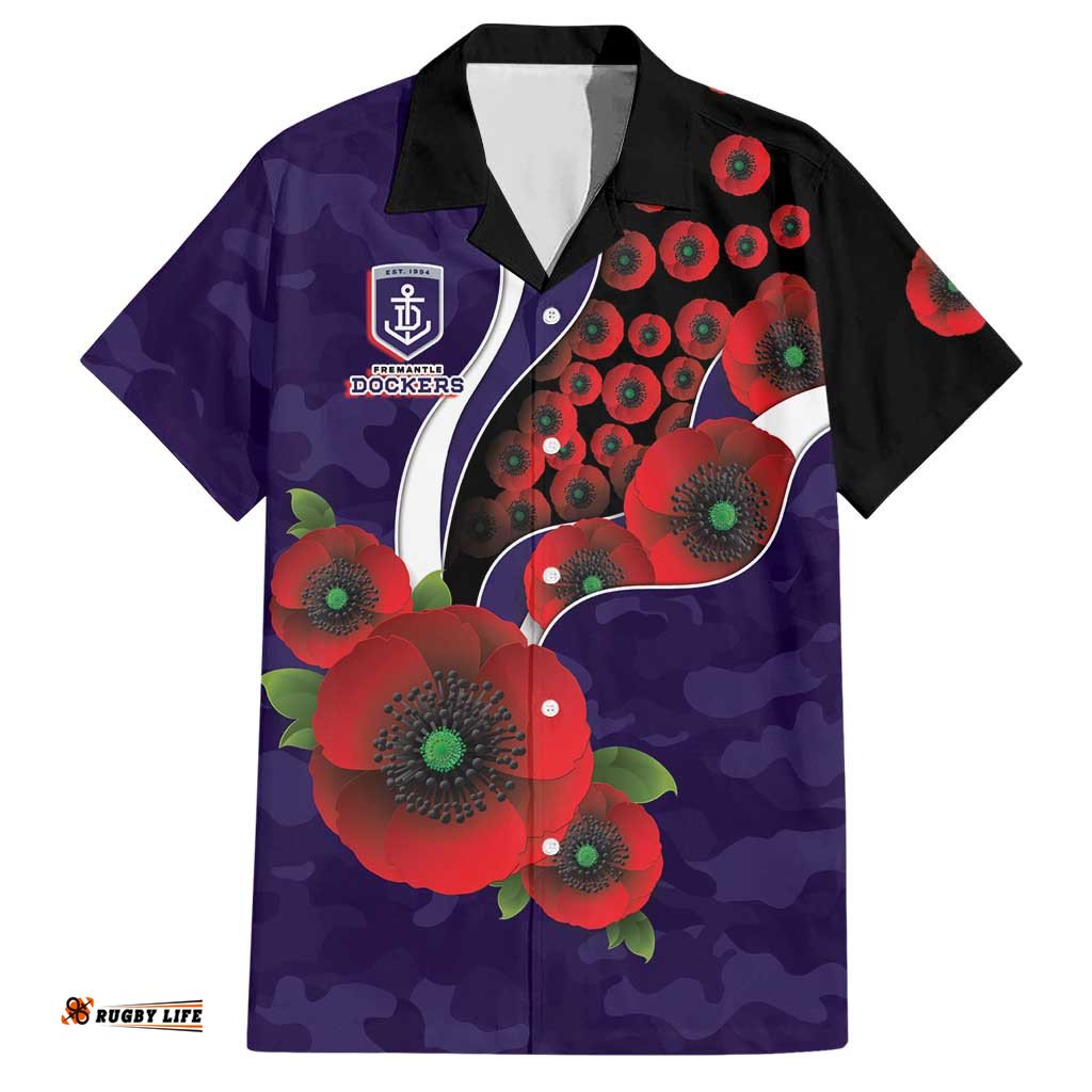 Fremantle Dockers ANZAC Personalised Hawaiian Shirt Lest We Forget Poppy Camo LT9