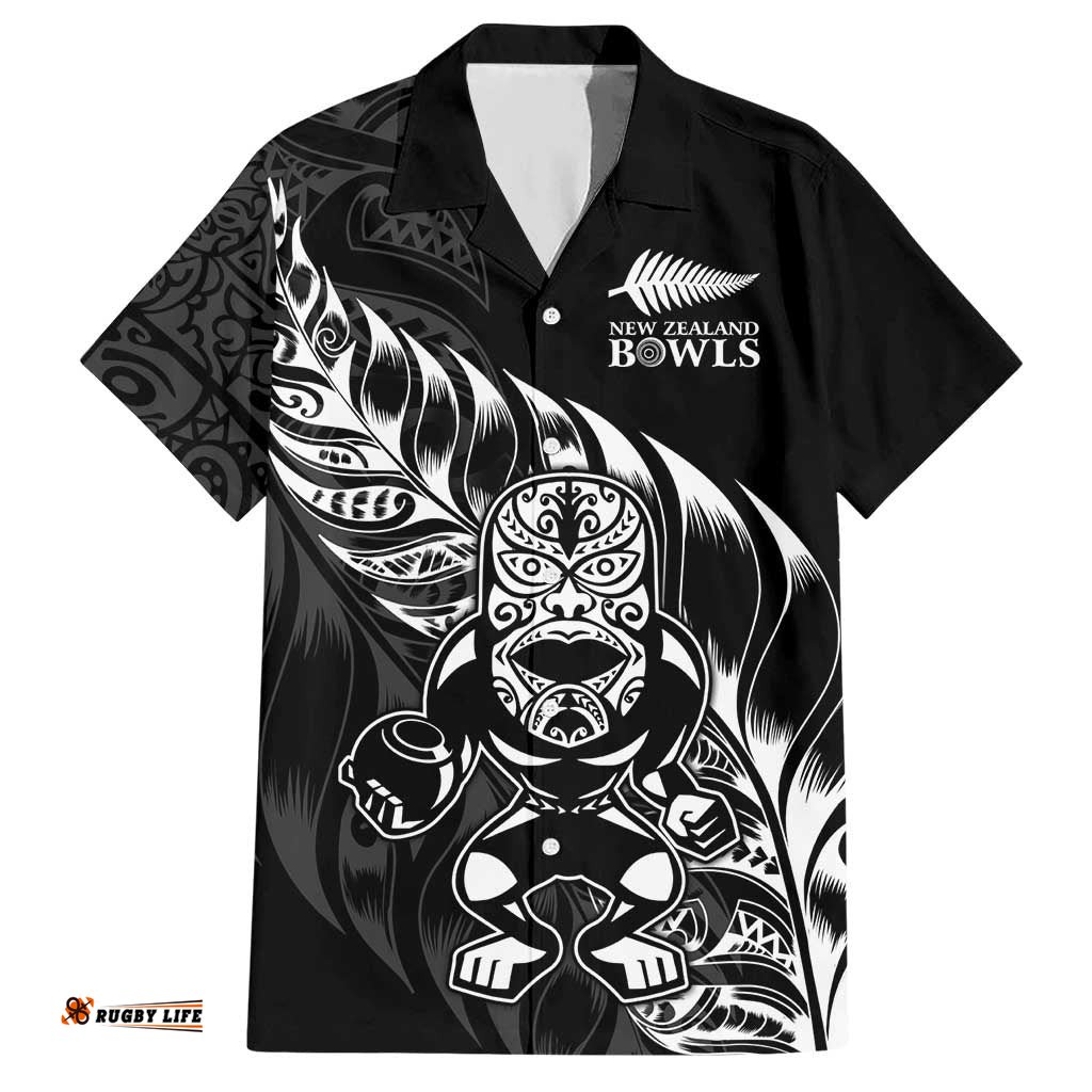 New Zealand Lawn Bowls Custom Hawaiian Shirt Black Maori Warrior Tribal Silver Fern LT9