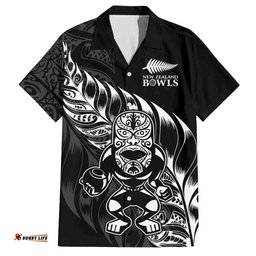 New Zealand Lawn Bowls Custom Hawaiian Shirt Black Maori Warrior Tribal Silver Fern LT9