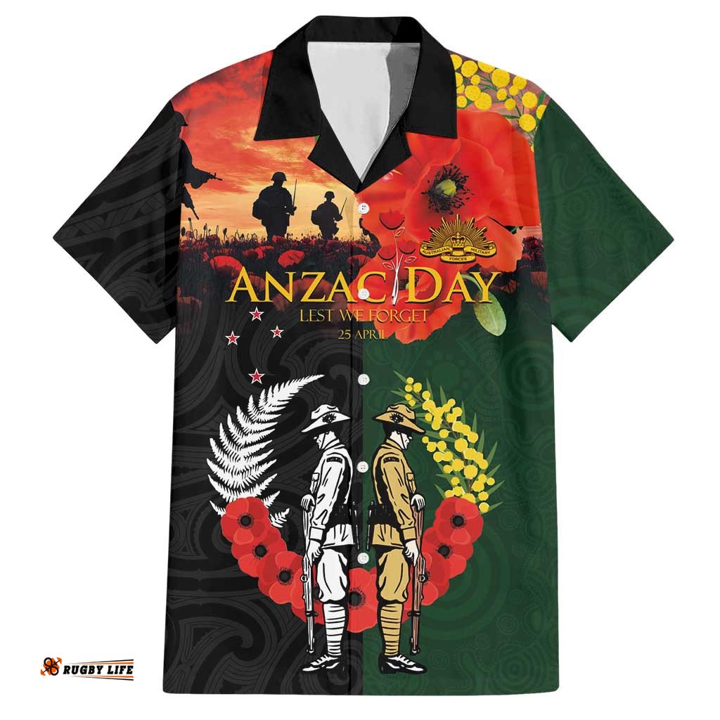 New Zealand and Australia ANZAC Day Hawaiian Shirt Lest We Forget Indigenous and Maori Pattern LT03
