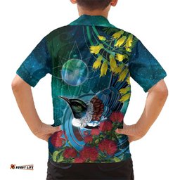 New Zealand Tui Bird Hawaiian Shirt Maori Koru With Pohutukawa Galaxy Style LT05