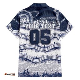 Custom Geelong Navy Hawaiian Shirt Playful Cat Kicking Ball DT05