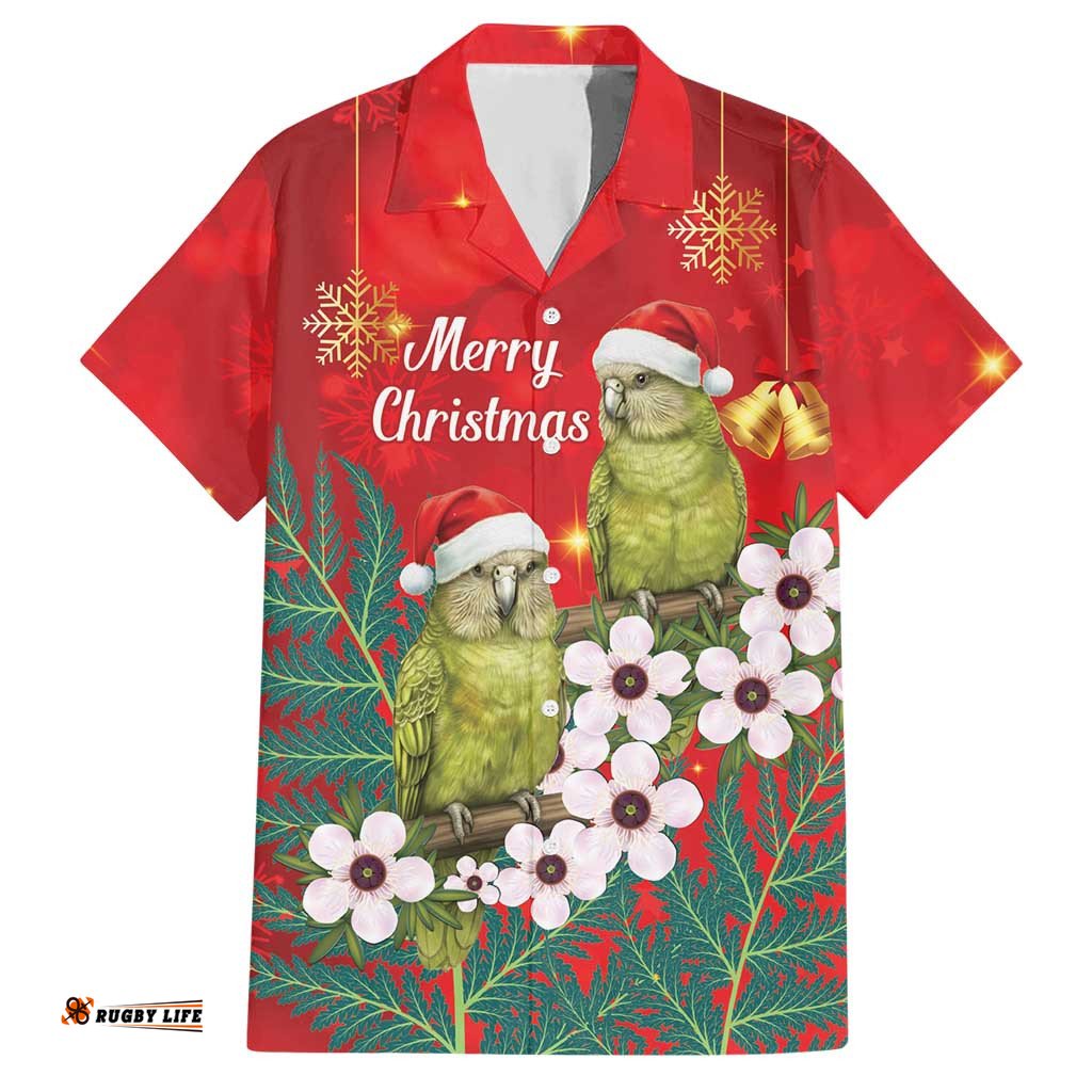 New Zealand Kakapo Christmas Hawaiian Shirt Owl Parrot Santa Sliver Fern Manuka - Red LT14