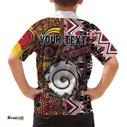 Personalised Aotearoa and Australia Together Hawaiian Shirt Koru and Kangaroo - Taniko with Aboriginal Motif LT03