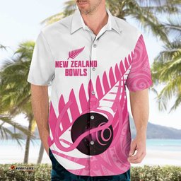 New Zealand Lawn Bowls Breast Cancer Custom Hawaiian Shirt Aotearoa Maori Silver Fern Pink Ribbon LT14