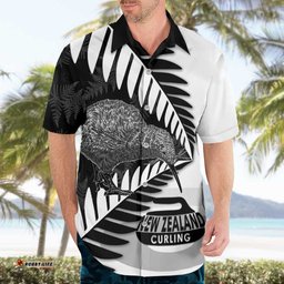 New Zealand Silver Fern Curling Personalised Hawaiian Shirt Aotearoa Kiwi Ponga Black White Version LT14