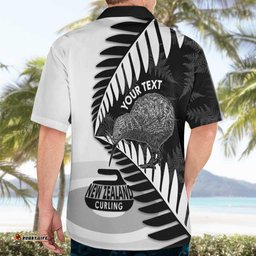 New Zealand Silver Fern Curling Personalised Hawaiian Shirt Aotearoa Kiwi Ponga Black White Version LT14