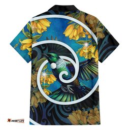 New Zealand Tui Bird Hawaiian Shirt Maori Koru With Kowhai Flowers LT05