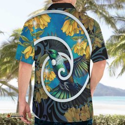 New Zealand Tui Bird Hawaiian Shirt Maori Koru With Kowhai Flowers LT05