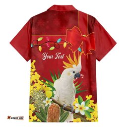 Personalised Australia Sulphur-crested Cockatoo Christmas Hawaiian Shirt Aussie Native Flowers Merry Xmas LT14