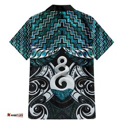 New Zealand Maori Hawaiian Shirt Poutama Pikorua Turquoise Paua Shell LT05