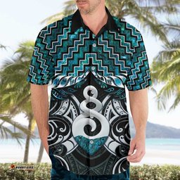 New Zealand Maori Hawaiian Shirt Poutama Pikorua Turquoise Paua Shell LT05