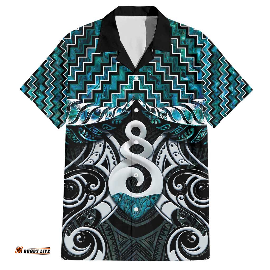 New Zealand Maori Hawaiian Shirt Poutama Pikorua Turquoise Paua Shell LT05