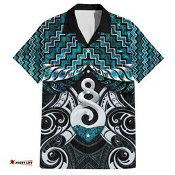 New Zealand Maori Hawaiian Shirt Poutama Pikorua Turquoise Paua Shell LT05