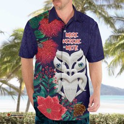 Maori Wheku Meri Kirihimete Personalised Hawaiian Shirt All Blue Indigenous Maori Motif LT9