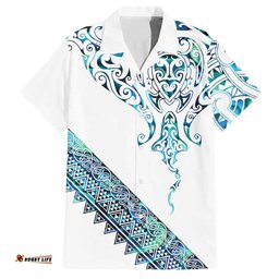 Kahui Whetu Paua shell Kowhaiwhai Taniko Personalised Hawaiian Shirt Manta Ray Shark-Turtle Maori Tribal Style LT9