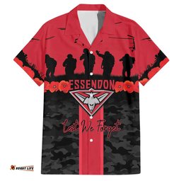 Personalised Essendon Football ANZAC Day Hawaiian Shirt Bombers Poppy Lest We Forget LT14