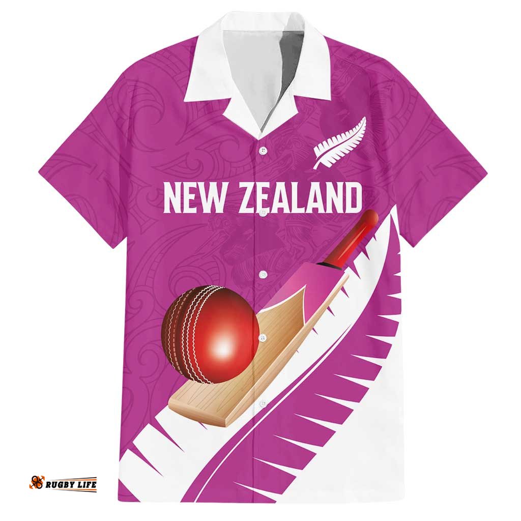 Custom New Zealand Cricket Hawaiian Shirt Kiwi Birds Haka Dance Pink Fern Sporty Style LT03