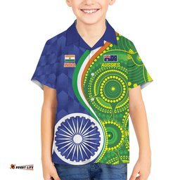 India Vs Australian Cricket Custom Hawaiian Shirt Ashoka Chakra and Aboriginal Together LT9