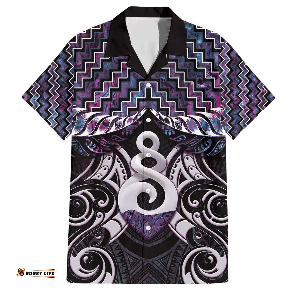 New Zealand Maori Hawaiian Shirt Poutama Pikorua Purple Paua Shell LT05