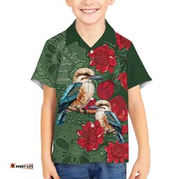 Kokaburra and Waratah Hawaiian Shirt Aboriginal Art LT9