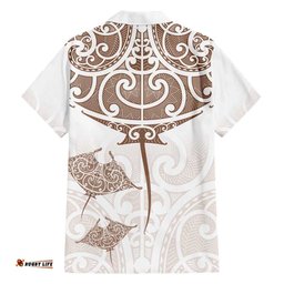 New Zealand Manta Ray Tattoo Hawaiian Shirt Aotearoa Maori Haehae Beige LT14