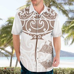 New Zealand Manta Ray Tattoo Hawaiian Shirt Aotearoa Maori Haehae Beige LT14
