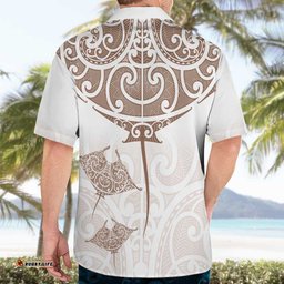 New Zealand Manta Ray Tattoo Hawaiian Shirt Aotearoa Maori Haehae Beige LT14