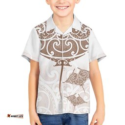 New Zealand Manta Ray Tattoo Hawaiian Shirt Aotearoa Maori Haehae Beige LT14