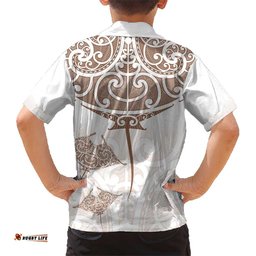 New Zealand Manta Ray Tattoo Hawaiian Shirt Aotearoa Maori Haehae Beige LT14