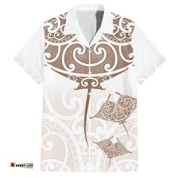 New Zealand Manta Ray Tattoo Hawaiian Shirt Aotearoa Maori Haehae Beige LT14