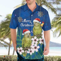 New Zealand Kakapo Christmas Hawaiian Shirt Owl Parrot Santa Sliver Fern Manuka - Blue LT14