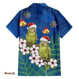 New Zealand Kakapo Christmas Hawaiian Shirt Owl Parrot Santa Sliver Fern Manuka - Blue LT14