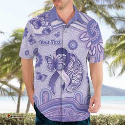 Personalised Epilepsy Awareness Hawaiian Shirt Purple Ribbon Butterfly And Brain Aboriginal Art DT05