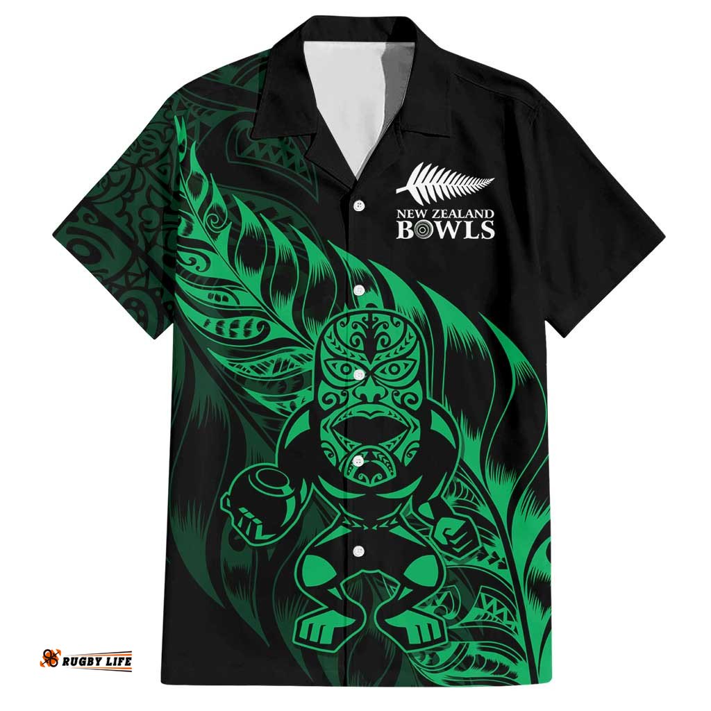 New Zealand Lawn Bowls Custom Hawaiian Shirt Green Maori Warrior Tribal Silver Fern LT9