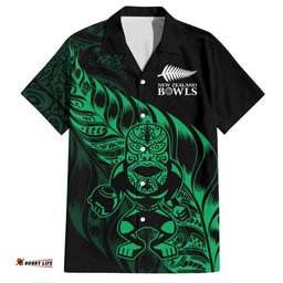 New Zealand Lawn Bowls Custom Hawaiian Shirt Green Maori Warrior Tribal Silver Fern LT9