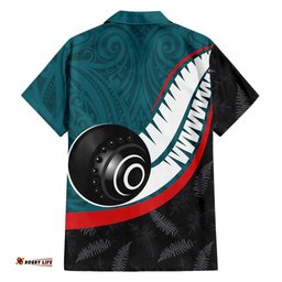 Personalised Aotearoa Lawn Bowls Hawaiian Shirt Maori and Silver Fern Sporty Style Teal Color LT03